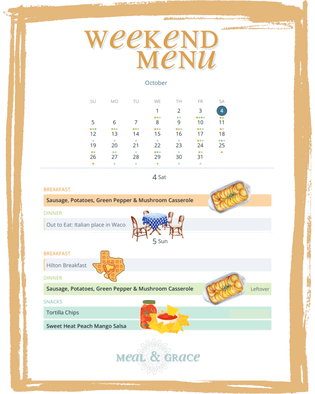 October 4 -5, 2025 Weekend&nbsp;Menu