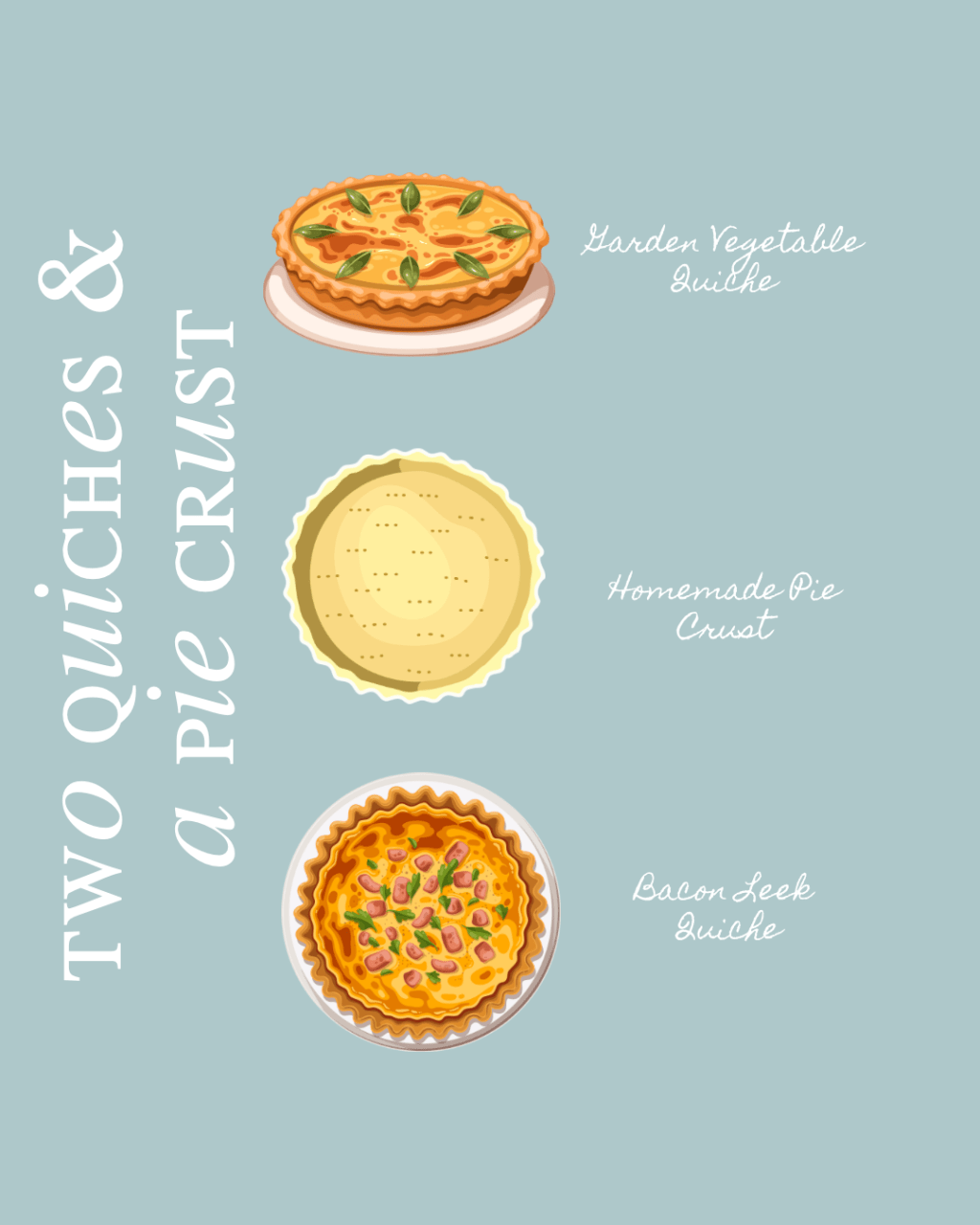 The Jeanie Jo & Joanna Project Recipes 105-107 of 457: Homemade Pie Crust, Bacon Leek Quiche, and Garden Vegetable&nbsp;Quiche